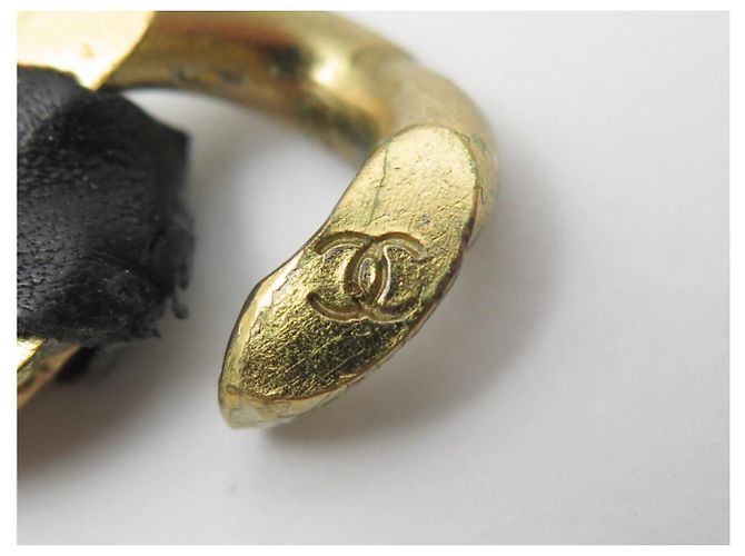 VINTAGE CHANEL BRACELET BLACK INTERLACED CHAIN AND LEATHER T18.5 CM GOLD-TONE METAL BANGLE Golden - view 9