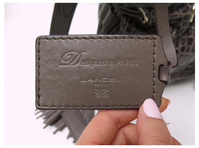 BORSA A MANO LANCEL PREMIER FLIRT PM A04652 PELLE EFFETTO COCCO GRIGIO TRACOLLA - vista 9