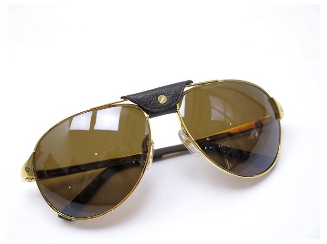 OCCHIALI DA SOLE CARTIER SANTOS DUMONT DORE CT0074S NUOVI D'oro - vista 10