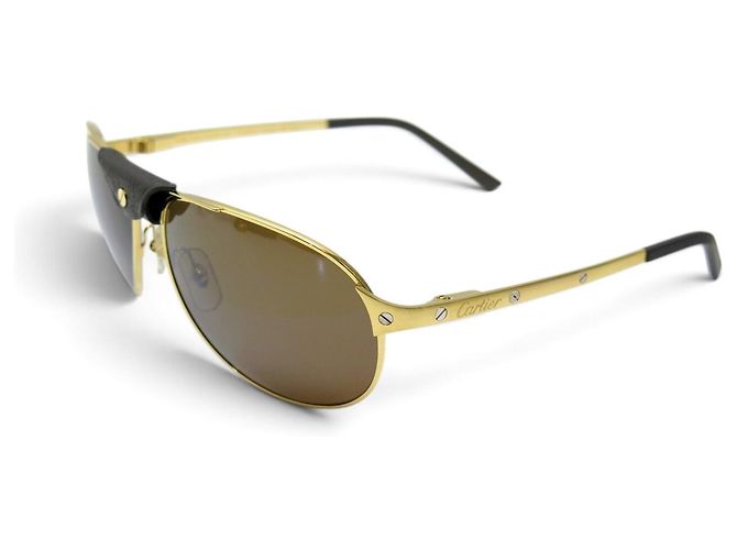 OCCHIALI DA SOLE CARTIER SANTOS DUMONT DORE CT0074S NUOVI D'oro - vista 3