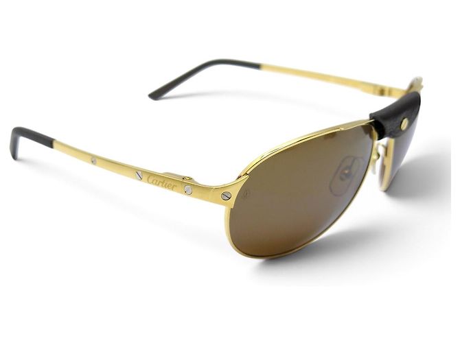 OCCHIALI DA SOLE CARTIER SANTOS DUMONT DORE CT0074S NUOVI D'oro - vista 4