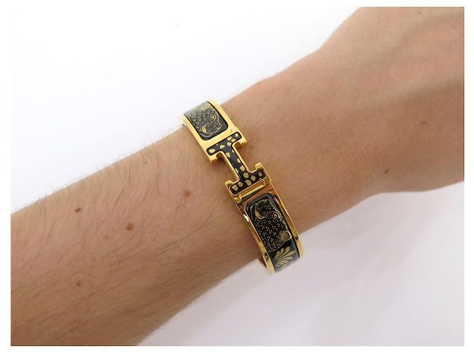 Hermès BRACCIALE HERMES CLIC H LES LEOPARDS SMALTO NERO DORATO 15.7CM EDIZIONE LIMITATA BANGLE - vista 10