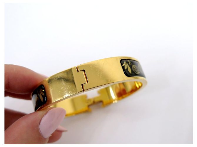Hermès BRACCIALE HERMES CLIC H LES LEOPARDS SMALTO NERO DORATO 15.7CM EDIZIONE LIMITATA BANGLE - vista 13