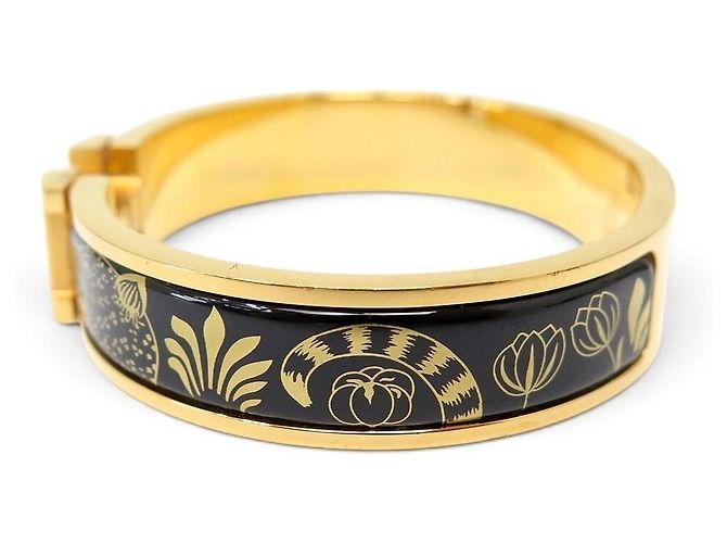 Hermès BRACCIALE HERMES CLIC H LES LEOPARDS SMALTO NERO DORATO 15.7CM EDIZIONE LIMITATA BANGLE - vista 2