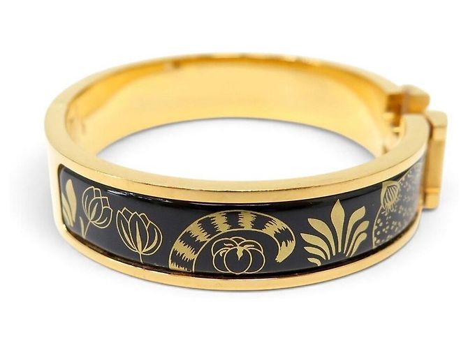 Hermès BRACCIALE HERMES CLIC H LES LEOPARDS SMALTO NERO DORATO 15.7CM EDIZIONE LIMITATA BANGLE - vista 4