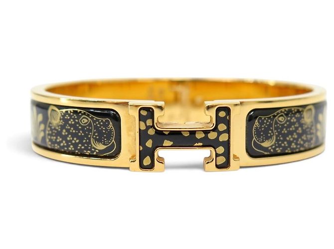 Hermès BRACCIALE HERMES CLIC H LES LEOPARDS SMALTO NERO DORATO 15.7CM EDIZIONE LIMITATA BANGLE - vista 5