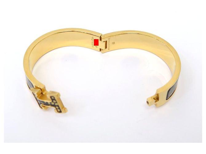 Hermès BRACCIALE HERMES CLIC H LES LEOPARDS SMALTO NERO DORATO 15.7CM EDIZIONE LIMITATA BANGLE - vista 7