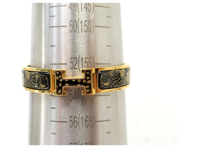 Hermès BRACCIALE HERMES CLIC H LES LEOPARDS SMALTO NERO DORATO 15.7CM EDIZIONE LIMITATA BANGLE - vista 9