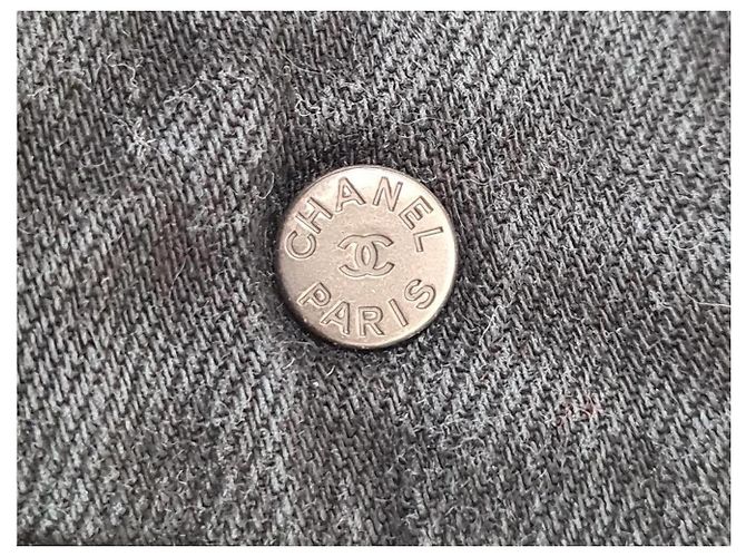 CHANEL STRETCH DENIM PANTS CC LOGO BUTTON P58310 S 36 IN QUILTED DENIM Black - view 12