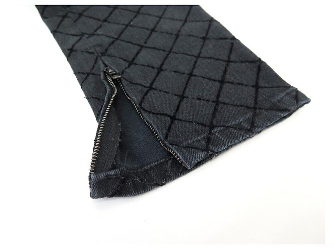 CHANEL STRETCH DENIM PANTS CC LOGO BUTTON P58310 S 36 IN QUILTED DENIM Black - view 9