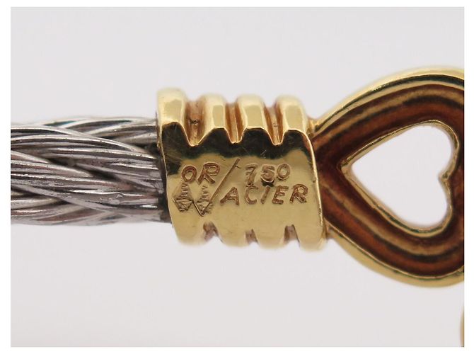 VINTAGE BRACELET FRED FORCE 10 COEURS T20 IN ORO GIALLO 18K & CABLE D'ACCIAIO BANGLE - vista 11