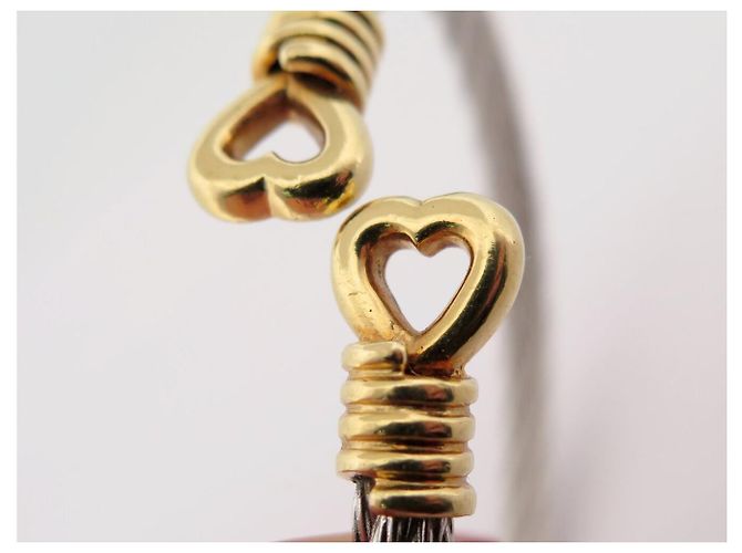 VINTAGE BRACELET FRED FORCE 10 COEURS T20 IN ORO GIALLO 18K & CABLE D'ACCIAIO BANGLE - vista 12