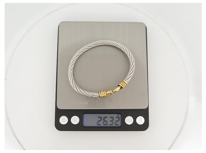 VINTAGE BRACELET FRED FORCE 10 COEURS T20 IN ORO GIALLO 18K & CABLE D'ACCIAIO BANGLE - vista 6