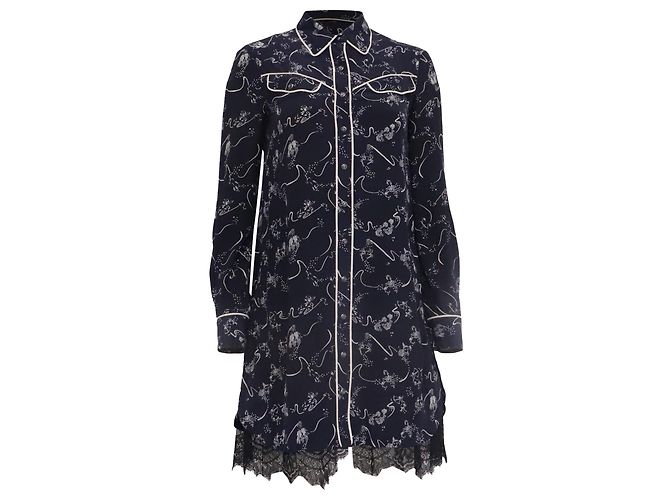 Autre Marque Mini abito a maniche lunghe stampato Tanya Taylor in seta blu navy Blu chiaro - vista 2