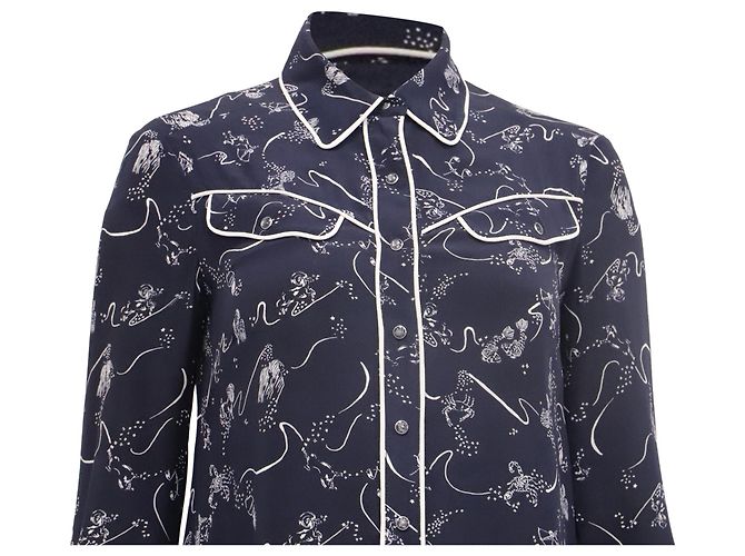 Autre Marque Mini abito a maniche lunghe stampato Tanya Taylor in seta blu navy Blu chiaro - vista 5