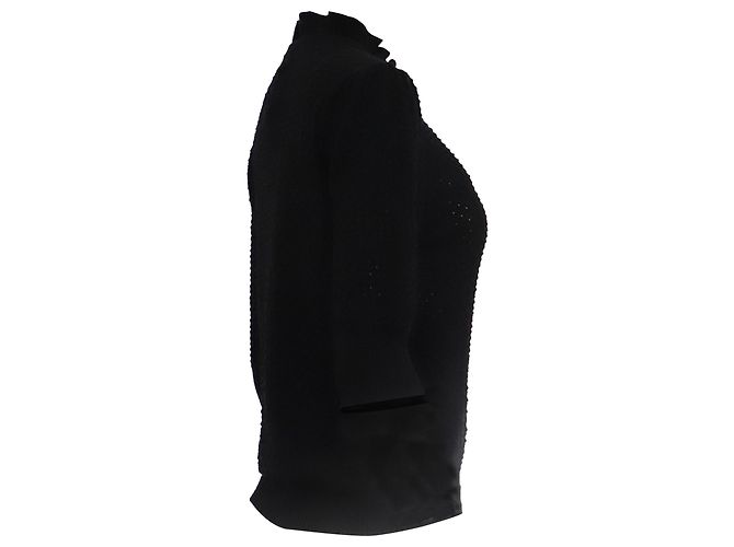 Ganni Strickbluse mit Rüschen aus schwarzem Leinen - Ansicht 3