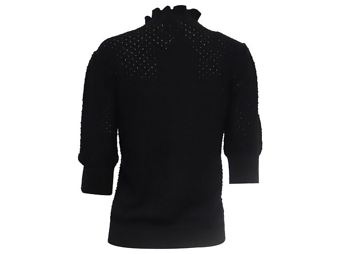 Ganni Strickbluse mit Rüschen aus schwarzem Leinen - Ansicht 4