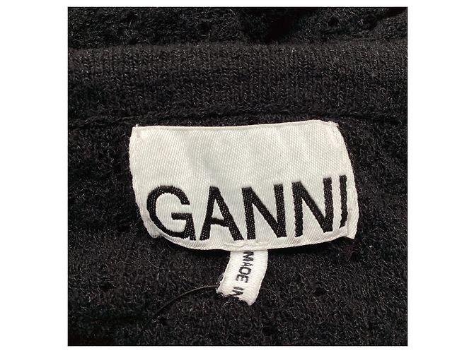 Ganni Strickbluse mit Rüschen aus schwarzem Leinen - Ansicht 7