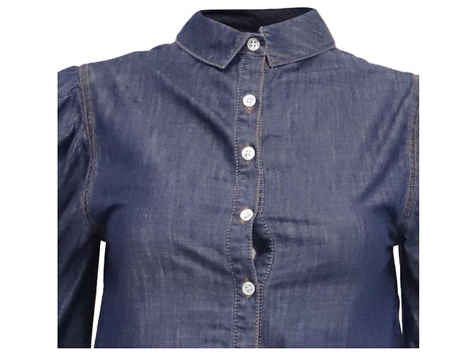 Camisa de ganga com botões Veronica Beard em algodão azul - vista 2