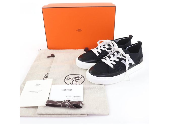 Sapatilhas Hermès 36 em couro Preto Branco - vista 2