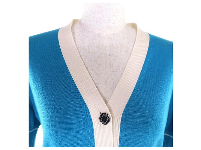 Cardigan Hermès 38 in cashmere e seta Argento Bianco Blu - vista 4