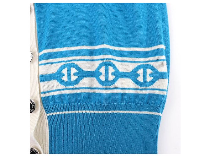 Cardigan Hermès 38 in cashmere e seta Argento Bianco Blu - vista 5