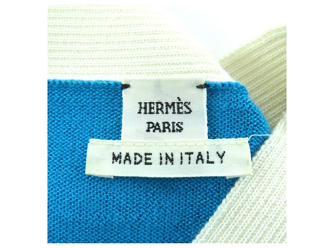 Cardigan Hermès 38 in cashmere e seta Argento Bianco Blu - vista 7