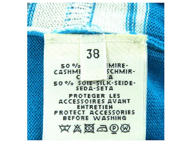 Cardigan Hermès 38 in cashmere e seta Argento Bianco Blu - vista 8