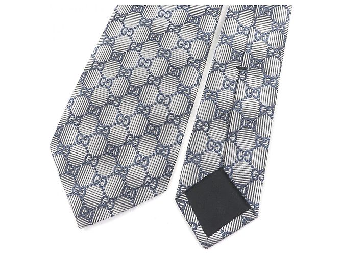 Gravata de seda Gucci logo GG Prata Azul marinho - vista 3