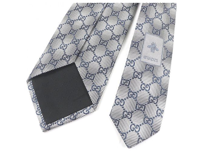 Gravata de seda Gucci logo GG Prata Azul marinho - vista 4