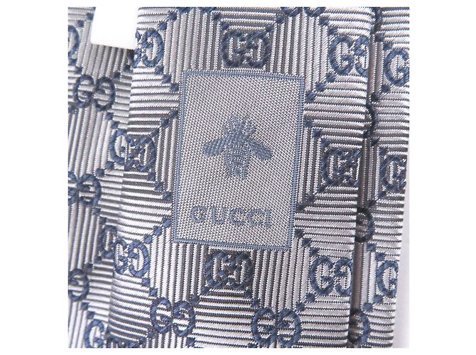 Gravata de seda Gucci logo GG Prata Azul marinho - vista 5