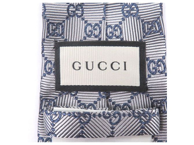 Gravata de seda Gucci logo GG Prata Azul marinho - vista 6