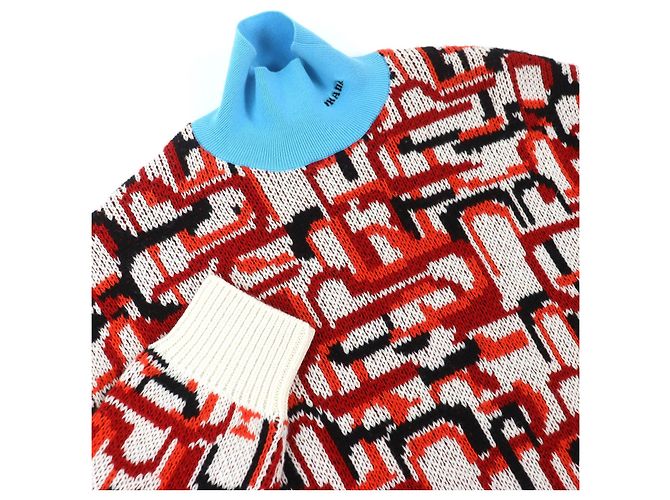 Malha Prada de gola alta em lã virgem, cashmere e algodão Vermelho Azul claro - vista 3