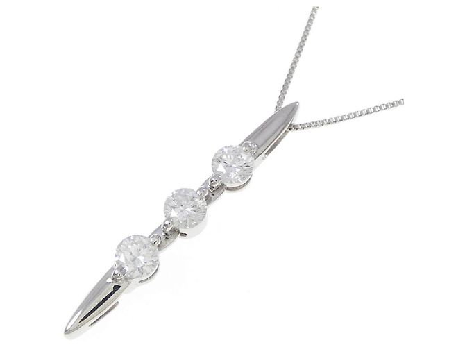 Autre Marque Collier Three Stone Diamond 2way Pt900 Pt850 Argenté - vue 3