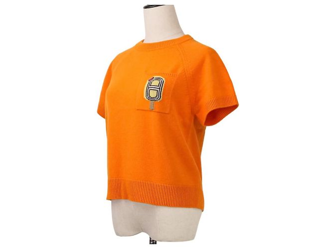 Hermès Funny Ice Cream Cashmere Short Sleeve Knit 40 Arancione - vista 2