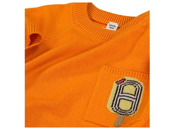 Hermès Funny Ice Cream Cashmere Short Sleeve Knit 40 Arancione - vista 6