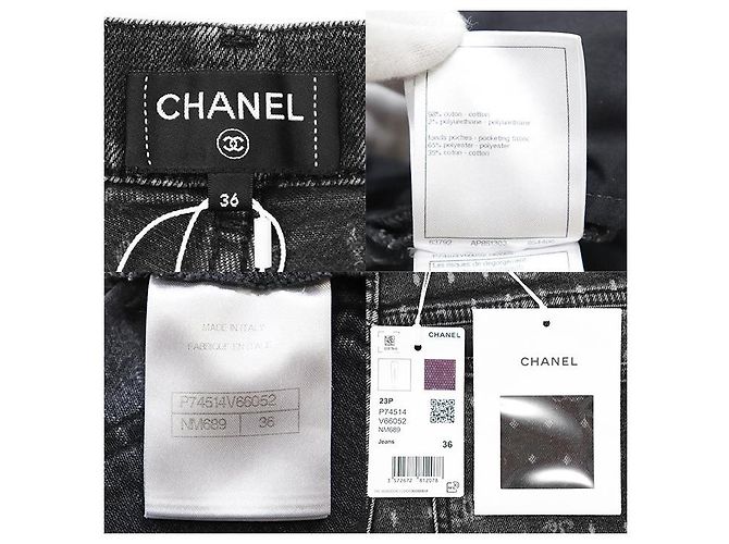 Vaqueros de denim elástico con logo signature dot Chanel Negro - vista 10