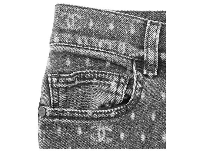 Vaqueros de denim elástico con logo signature dot Chanel Negro - vista 12