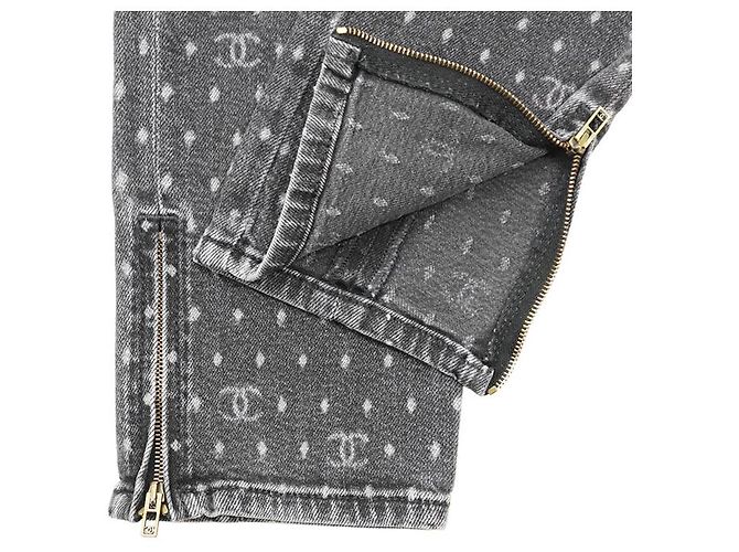 Vaqueros de denim elástico con logo signature dot Chanel Negro - vista 14