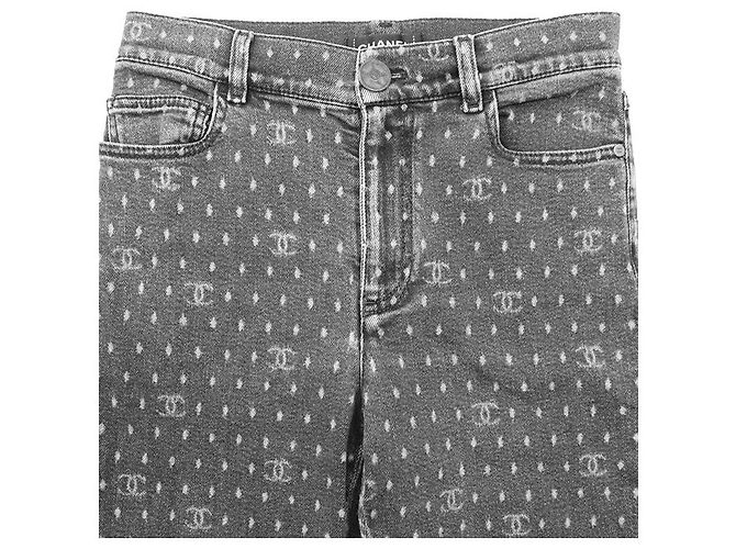 Vaqueros de denim elástico con logo signature dot Chanel Negro - vista 2
