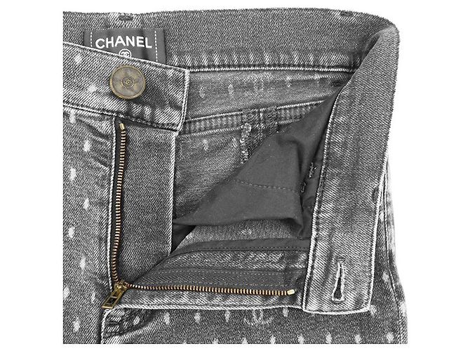 Vaqueros de denim elástico con logo signature dot Chanel Negro - vista 3