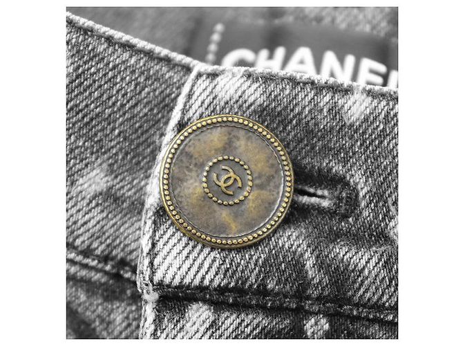 Vaqueros de denim elástico con logo signature dot Chanel Negro - vista 4