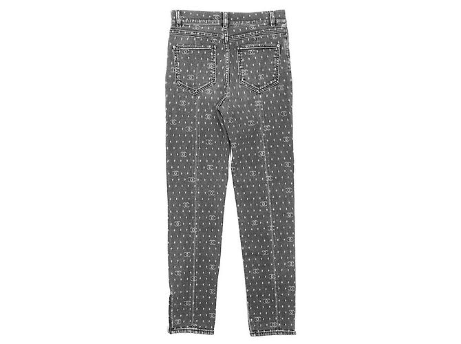 Vaqueros de denim elástico con logo signature dot Chanel Negro - vista 5