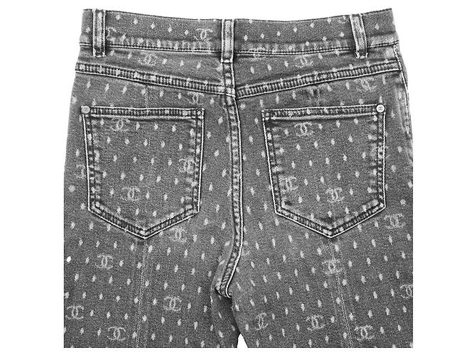 Vaqueros de denim elástico con logo signature dot Chanel Negro - vista 6