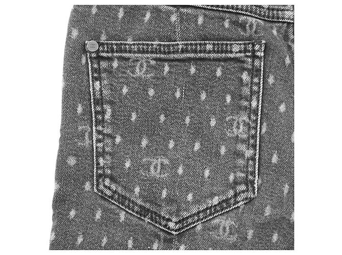 Vaqueros de denim elástico con logo signature dot Chanel Negro - vista 7