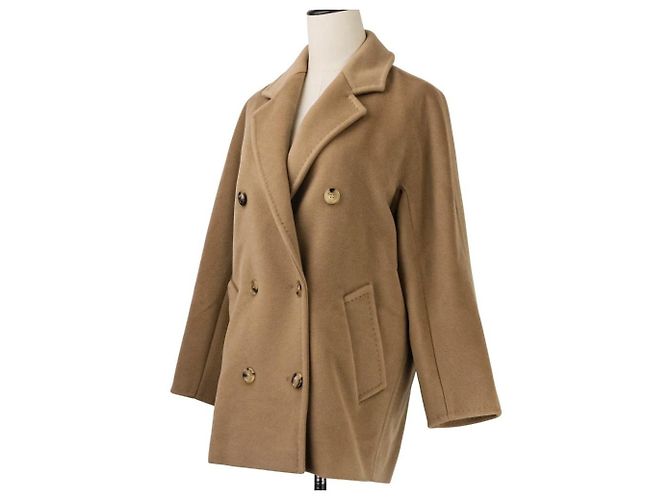Max Mara REBUS Wool Cashmere Blend Short Coat Beige Camel - view 2
