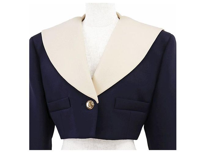 Miu Miu Virgin Wool Tailored Jacket Blue Cream Navy blue - view 2