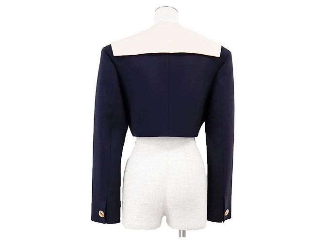 Miu Miu Virgin Wool Tailored Jacket Blue Cream Navy blue - view 5