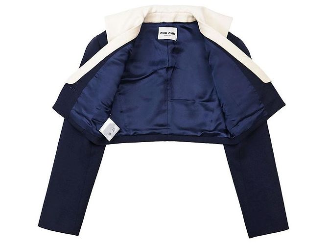 Miu Miu Virgin Wool Tailored Jacket Blue Cream Navy blue - view 7