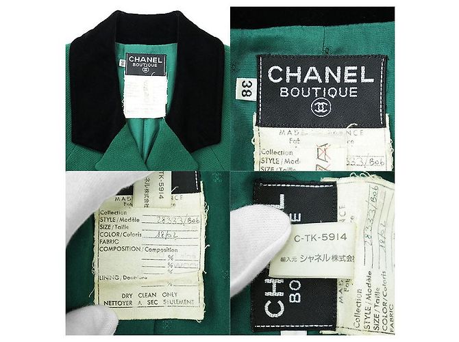 Abrigo largo de lana Chanel Boutique Negro Verde - vista 10